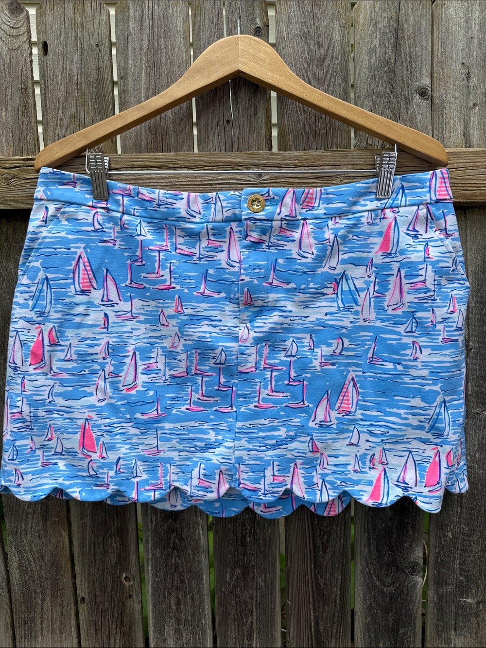 Lilly Pulitzer Blue Sailboat Print Mini Skirt with Pink Accents
